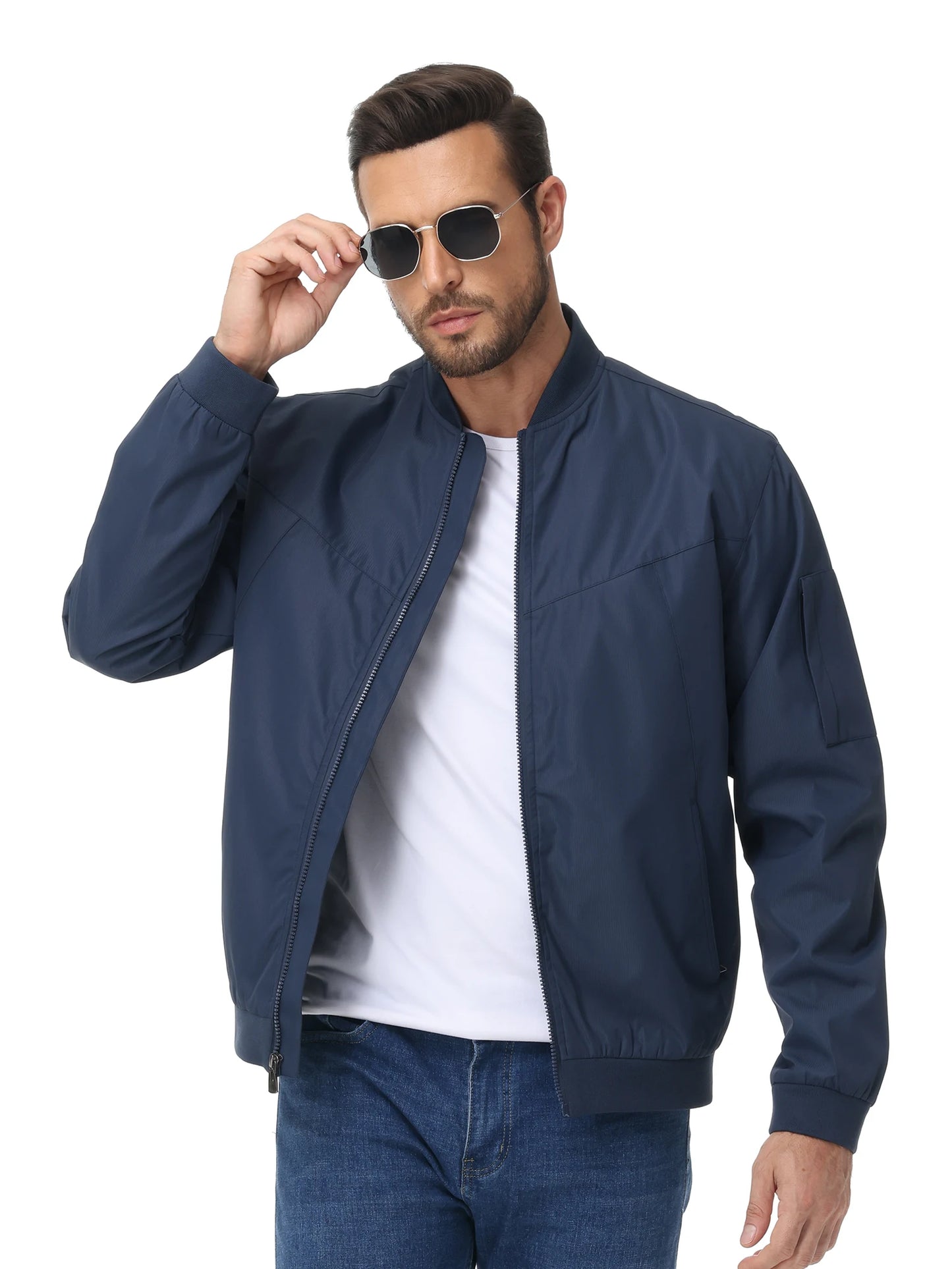 Men's Lightweight Windbreaker Jacket Causal Fashion Stylish BaseBall Coat with Side Inner Pocket for Work Golf Fishing