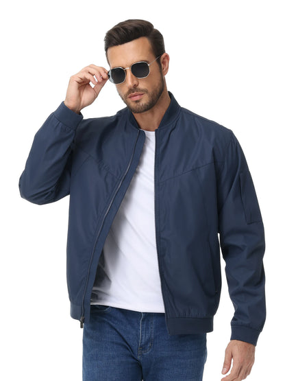 Men's Lightweight Windbreaker Jacket Causal Fashion Stylish BaseBall Coat with Side Inner Pocket for Work Golf Fishing