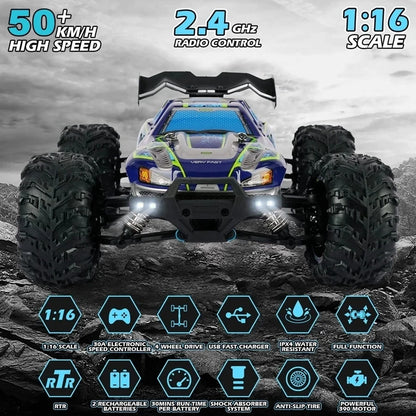 Oike RC Drift Car With LED Light 50KM/H / 80KM/H Brushless 4WD Remote Control Electric High Speed Racing Monster Truck for Adult