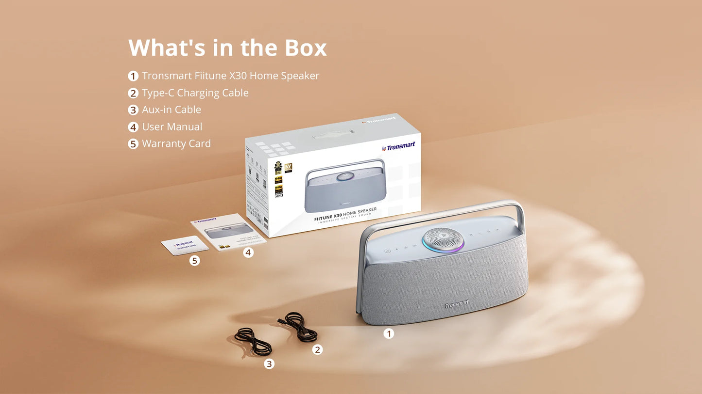 Tronsmart Fiitune X30 Speaker Blue Tooth Wireless Speaker Hi-Res Audio 80W Ipx6 App Control Portable Speaker with Handle for Home