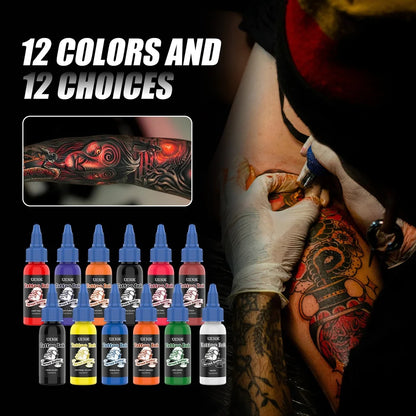 DQFART UINK 30ml 12Pcs/Set Safe Tattoo Ink High-quality Long-lasting Professional Artists Body Art Creative Designs Beginner