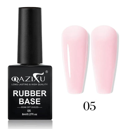 QAZIXU 8ml Rubber Base Gel Nail Polish Set 6 Colors Jelly Pink Natural Color Semi Permanent Soak Off UV LED Nail Art DIY