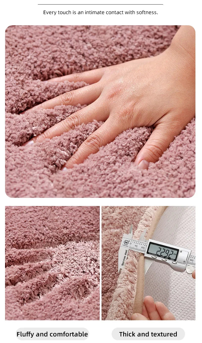 Rounded and thickened bathroom floor mat, bathtub absorbent mat, plush material, anti slip foot mat, entrance door mat, bathroom