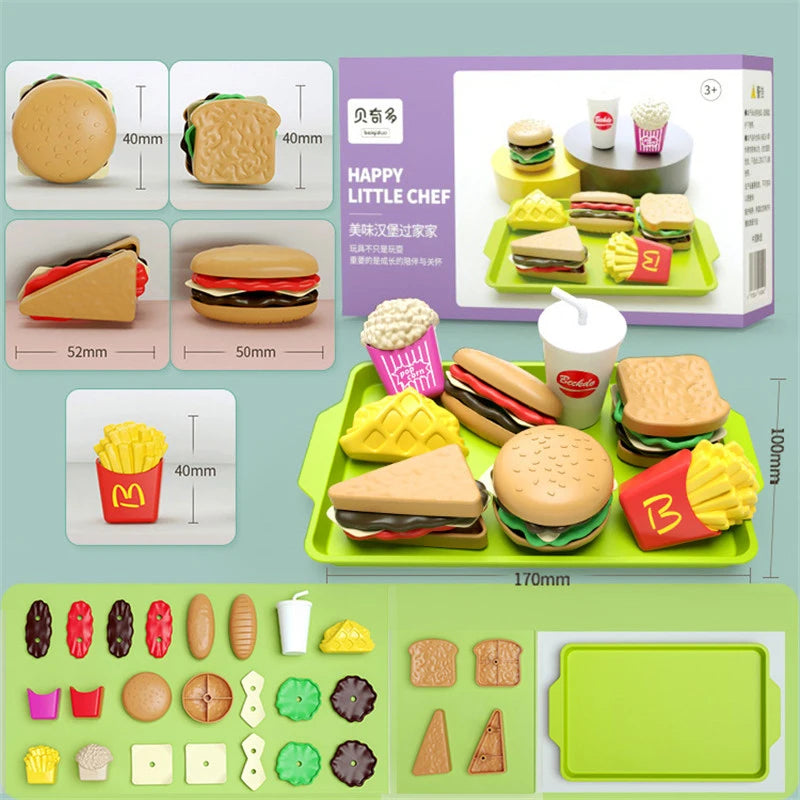 Låtsasmat för barn – hamburger- och pommes-set i 9 delar
