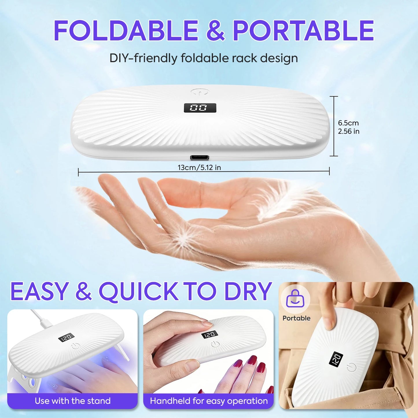 2-in-1 Handheld & Desktop UV Nail Lamp: Dual-Wavelength Fast Curing with 4-Timer Settings & Portable Design