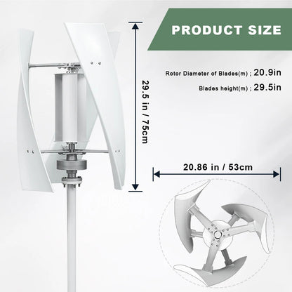 Vertikal Vindturbin 2kW 12V/24V/48V CE-certifierad – Kärnlös Generator 3 Blad Off-Grid Hybrid 220V Hushåll, EU-lager Polen
