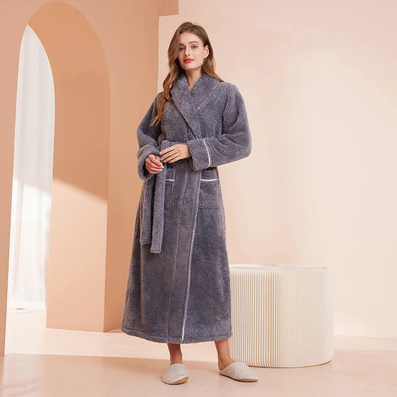 Female Autumn and Winter Warm Long Flannel Thick Couple Bath Bathrobes Men Women Pajamas Shower Robe Bath Towels For Adults