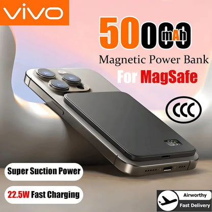 VIVO 50000mAh Thin Magnetic Wireless Power Bank 22.5W Fast Charging Portable External  Battery for Magsafe For iPhone Samsung