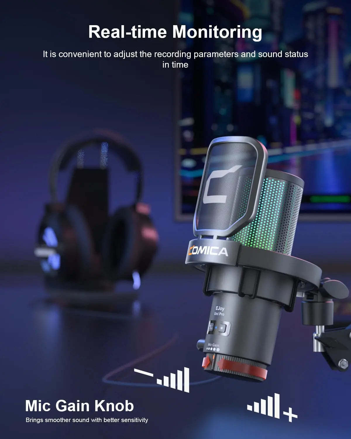 Cardioid Condenser Wired USB Microphone with RGB lights for Gaming, Podcasting, Music creation and PS4/5 Ejoy Uni A Uni D