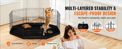 Dog Playpen, 8 Panels Foldable Metal Dog Exercise Pen with Bottom Pad, 61 cm H Pet Fence Puppy Crate Kennel with Ground Stakes, Indoor Outdoor Dog Pen for Small Medium Pets, for Camping, Yard