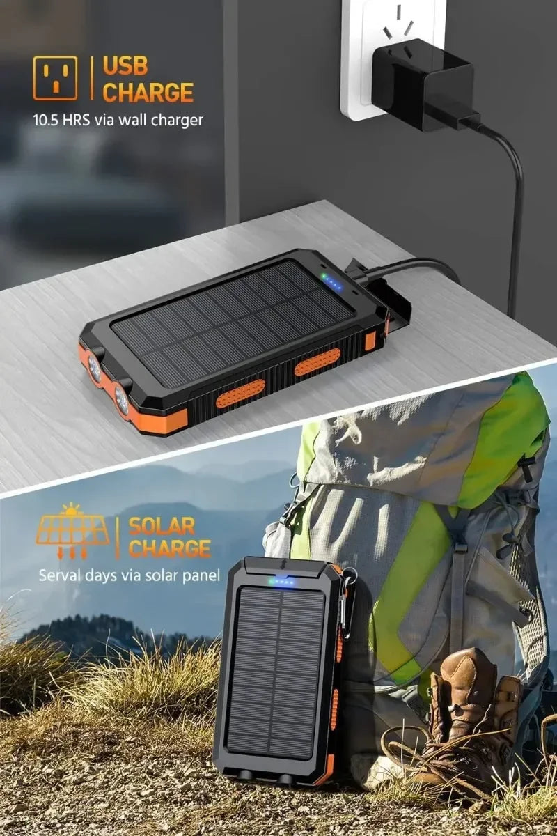 2026 New 200000mAh High Capacity Solar Power Bank Fast Charging USB-A/USB-C for IOS Android Portable Charger