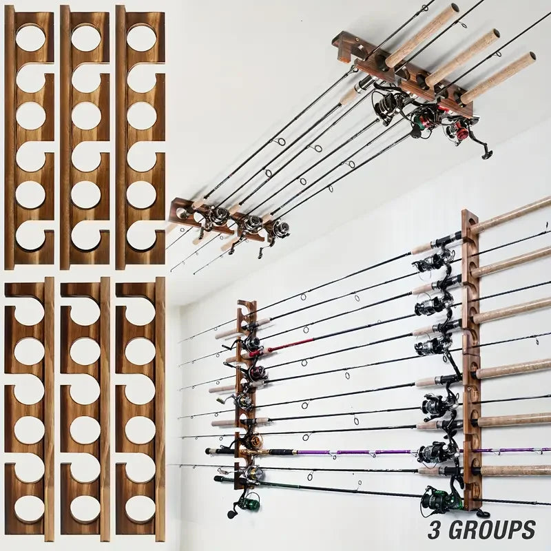 1pair Fishing Rod Holders Up to 6 Rods Fishing Pole Rod Racks Wall or Ceiling Mounted Fishing Pole Rod Holder for Garage Storage