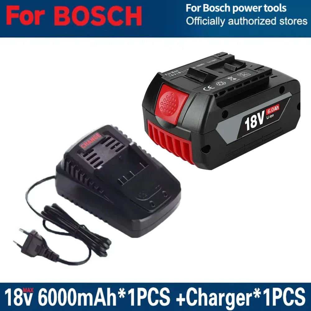 Kompatibelt Batteri för Bosch 18V – 6,0Ah Li-Ion BAT609 BAT618 BAT620 GSR GBH GWS 1–4 Batterier + Laddare