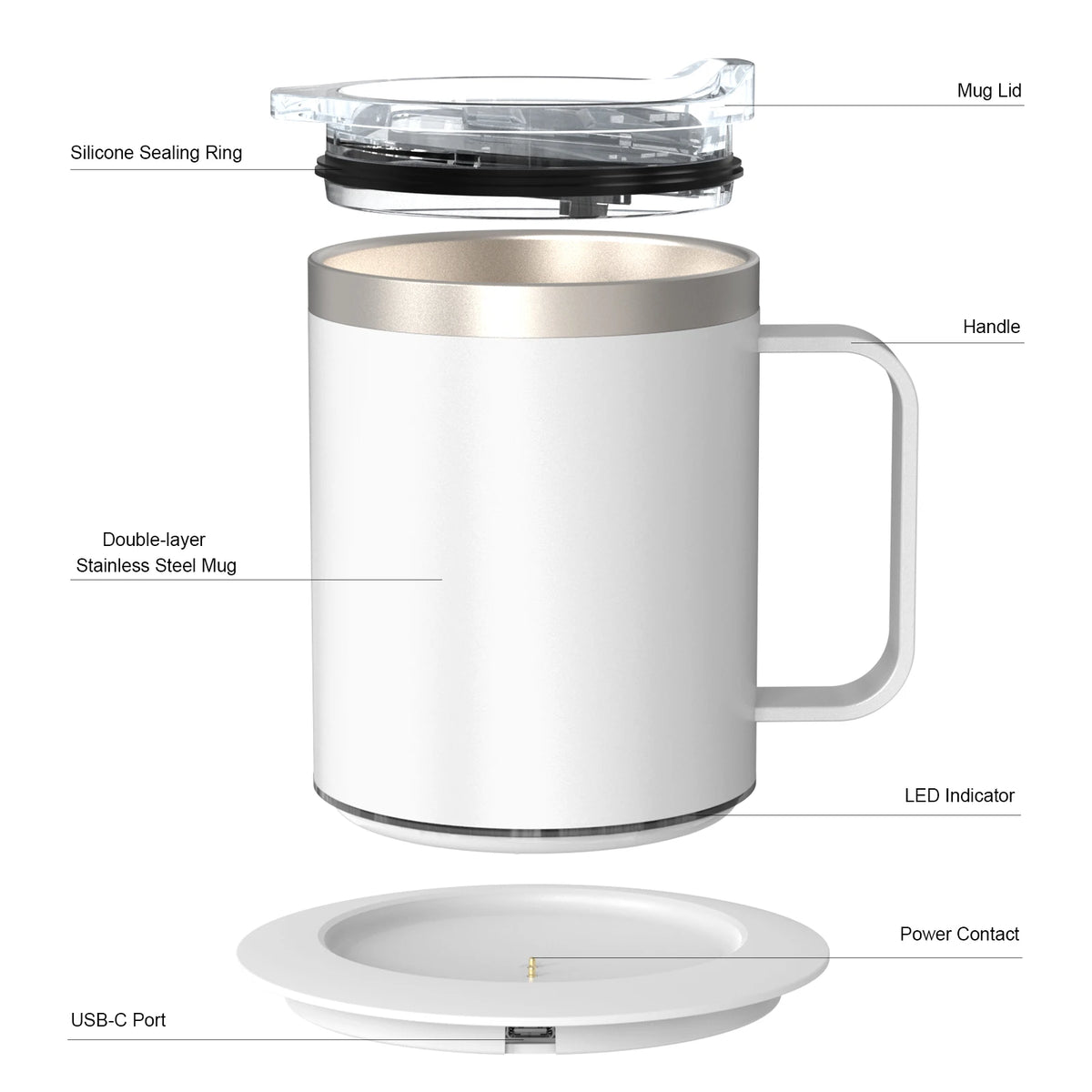Self Heating Coffee Mug USB Powered Heated Cup with Temperature Control 131℉ Electric Coffee Mug Warmer for Desk Heated Mug
