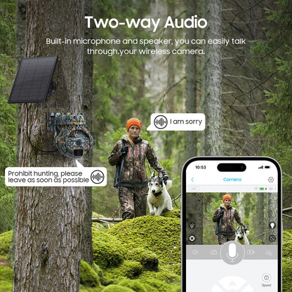 SHIWOJIA 5MP Solcellskamera PTZ – WiFi eller 4G SIM, 360°, PIR-sensor, Kamouflagefärg, Utomhus