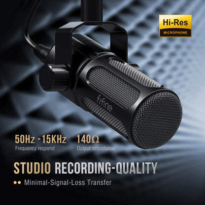 FIFINE XLR Dynamic Microphone for Recording,All Metal Podcast Mic for Streaming,Compatible with Mixer/Audio Interface-TANK1
