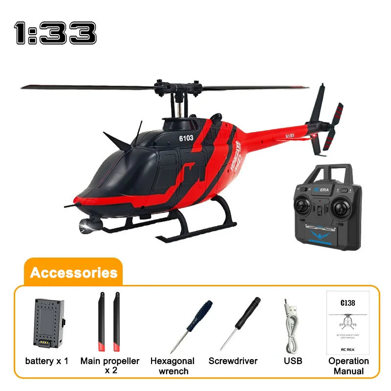 RC Helikopter Bell 206 – 4CH 2.4GHz 6-axlat Gyro Höjdhållning App-styrd 80–100m CE Inomhus/Utomhus C138 2026