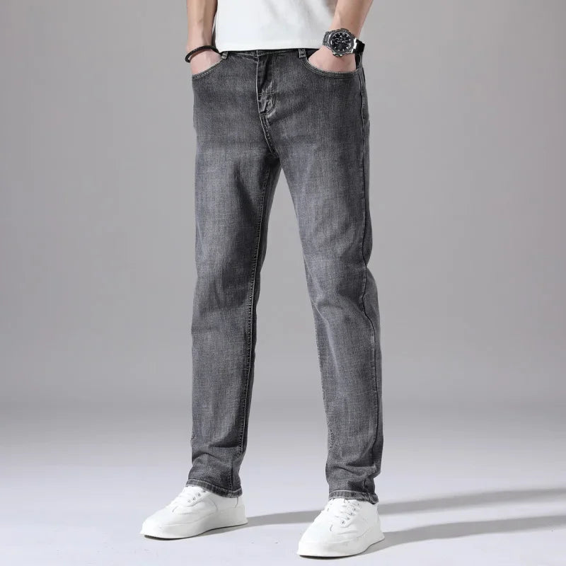 Tunna stretchiga denimjeans för män