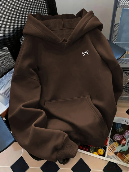 Bow print, urban street style autumn and winter warm hooded sweatshirt, suitable for both men and women in daily fashion