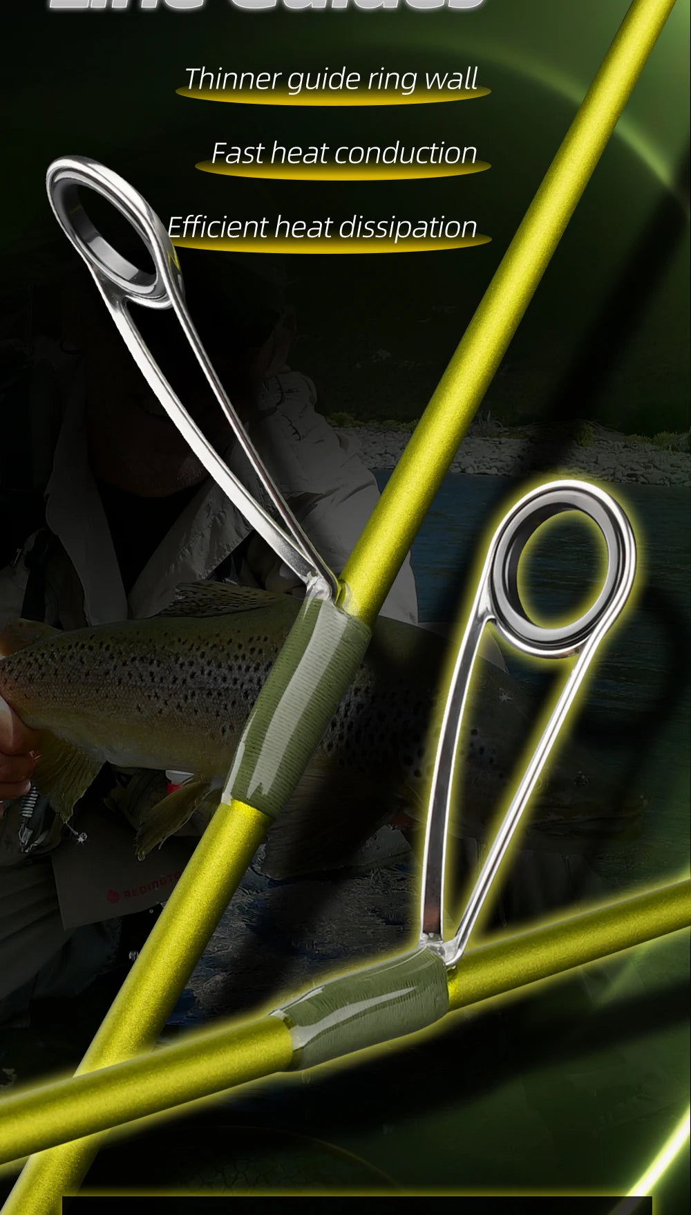 ROOBLINOS Ultralätt Öringspö 1,85m – 27T Kolfiber Fast Action Spinning 2026, Grön/Ljusgrön
