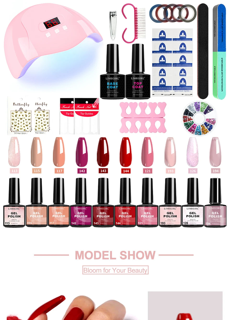 Limegirl Semi-Permanent  8ml Nail Gel Polish Kit With USB UV Lamp Soak Off Base&Top Coat Varnish Manicure Set  for Nails Salons