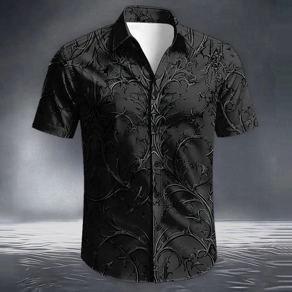 Men's Vine Plant 3D Print Turndown Collar Shirt, Dark Gothic Button Up Tops for Spring Summer Outdoor Vacation Daily Wear