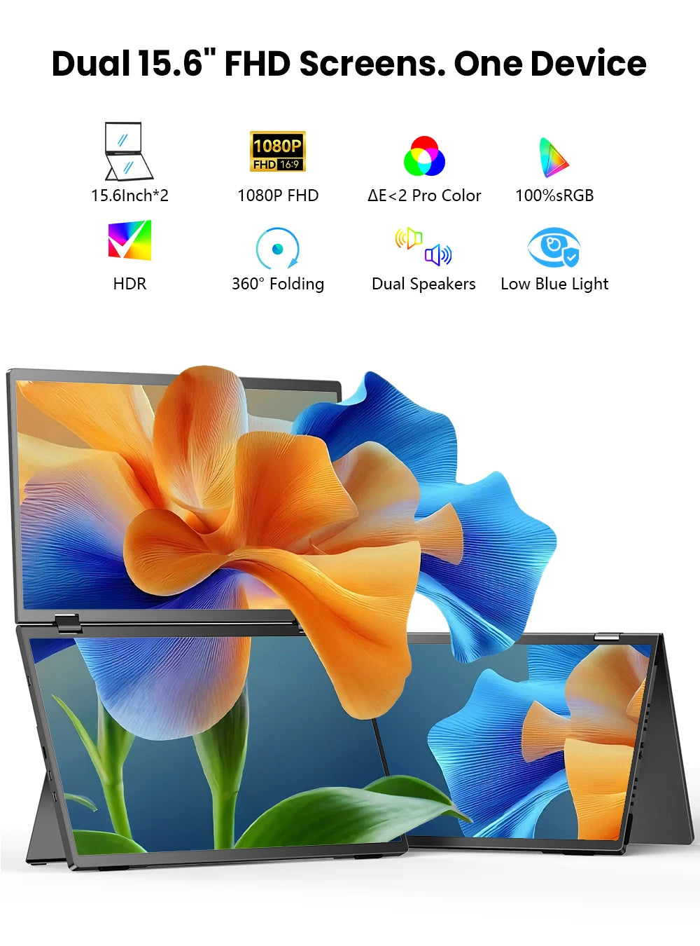 EVICIV 15.6" FHD Triple Portable Dual Monitor & Laptop Screen Extender 1080P FHD IPS Plug & Play No Driver USB-C 100%sRGB Triple Screen Foldable Mac/Windows Compatible Travel & Office 360° Screen Adjustment