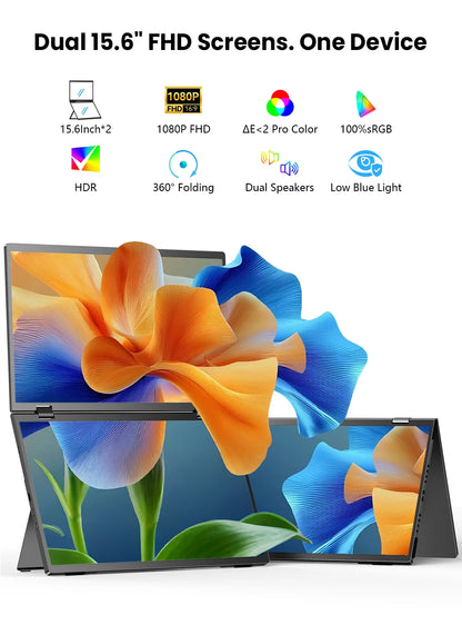 EVICIV 15.6" FHD Triple Portable Dual Monitor & Laptop Screen Extender 1080P FHD IPS Plug & Play No Driver USB-C 100%sRGB Triple Screen Foldable Mac/Windows Compatible Travel & Office 360° Screen Adjustment
