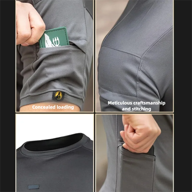 Men's 2026 Crew Neck Tactical T-Shirt With Pocket Summer Outdoor Training Tee Quick Dry Breathable Wear Resistant Sports Top