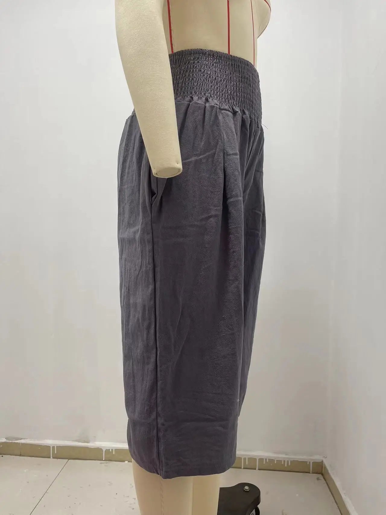 Summer 2024 Amazon Eurn women's cross-border cotton hemp seven waist pocket pocket pocket pocket wide leg pants woman