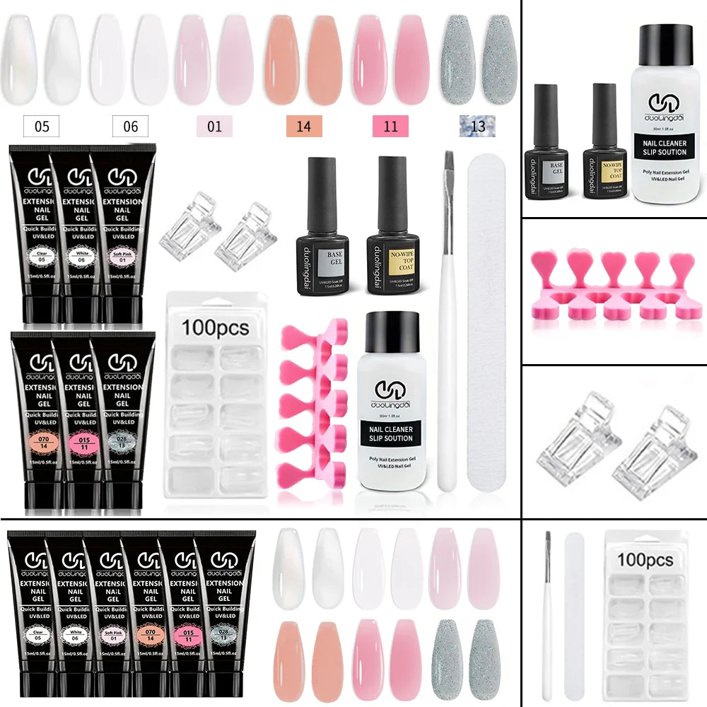 Poly Gel Extension Tool Set, Including 30ml of Cleaner Fluid, 7.5ml Base Coat and Top Coat, Nail Mold, Nail Clip and Nail Brush