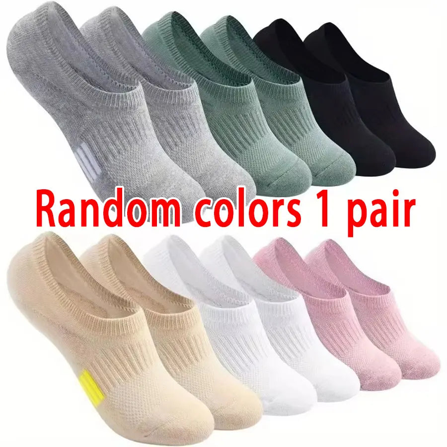 1/10 Pairs Women Breathable Mesh Invisible Ankle Socks Summer Lightweight Breathable Solid Color Cushioned Sports Leisure Socks