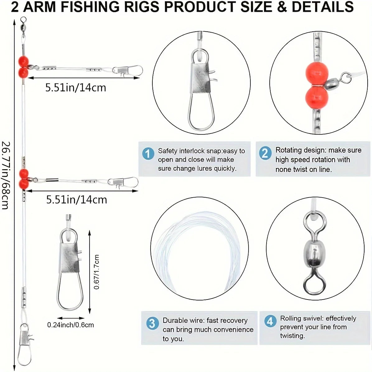 18-pack Fisketafsar för Saltvatten – Med Svirvlar & Snap, Nylon