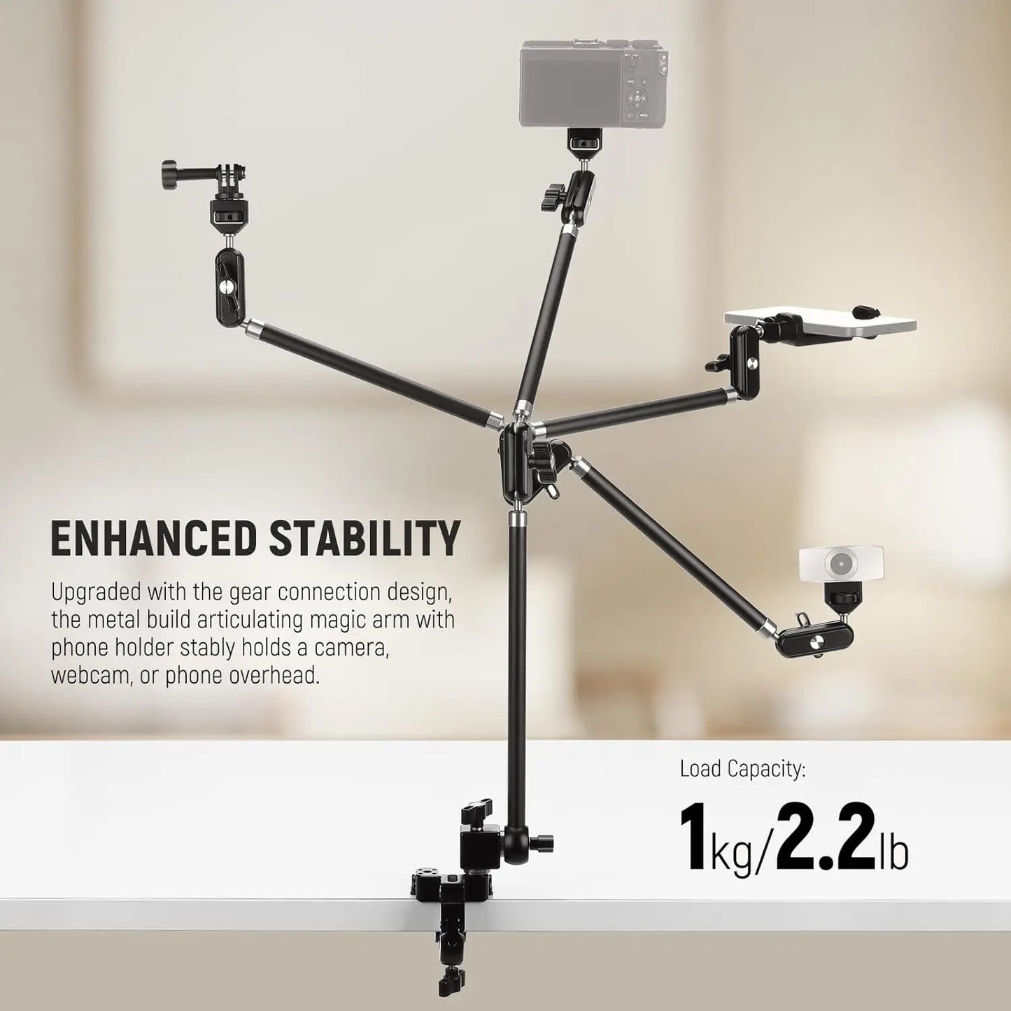NEEWER 30" Articulating Magic Arm with Super Clamp/Action Cam Mount/Phone Holder For GoPro iPhone DSLR Webcam Microphone
