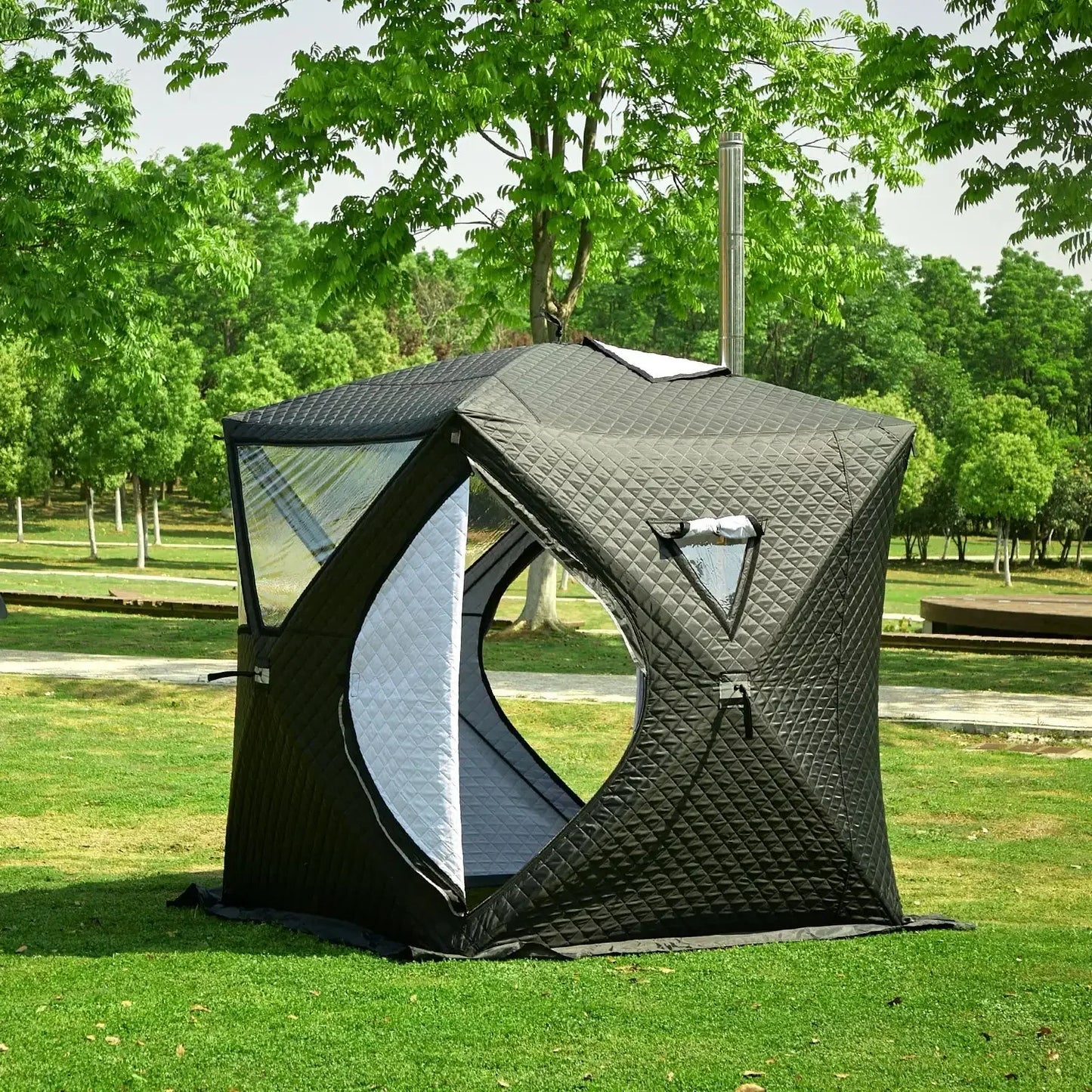 Camping Folding Sauna Tent with Chimney Hole Firewood Stoves Three Layer Waterproof Insulation Winter Ice Fishing Pop Up Tent