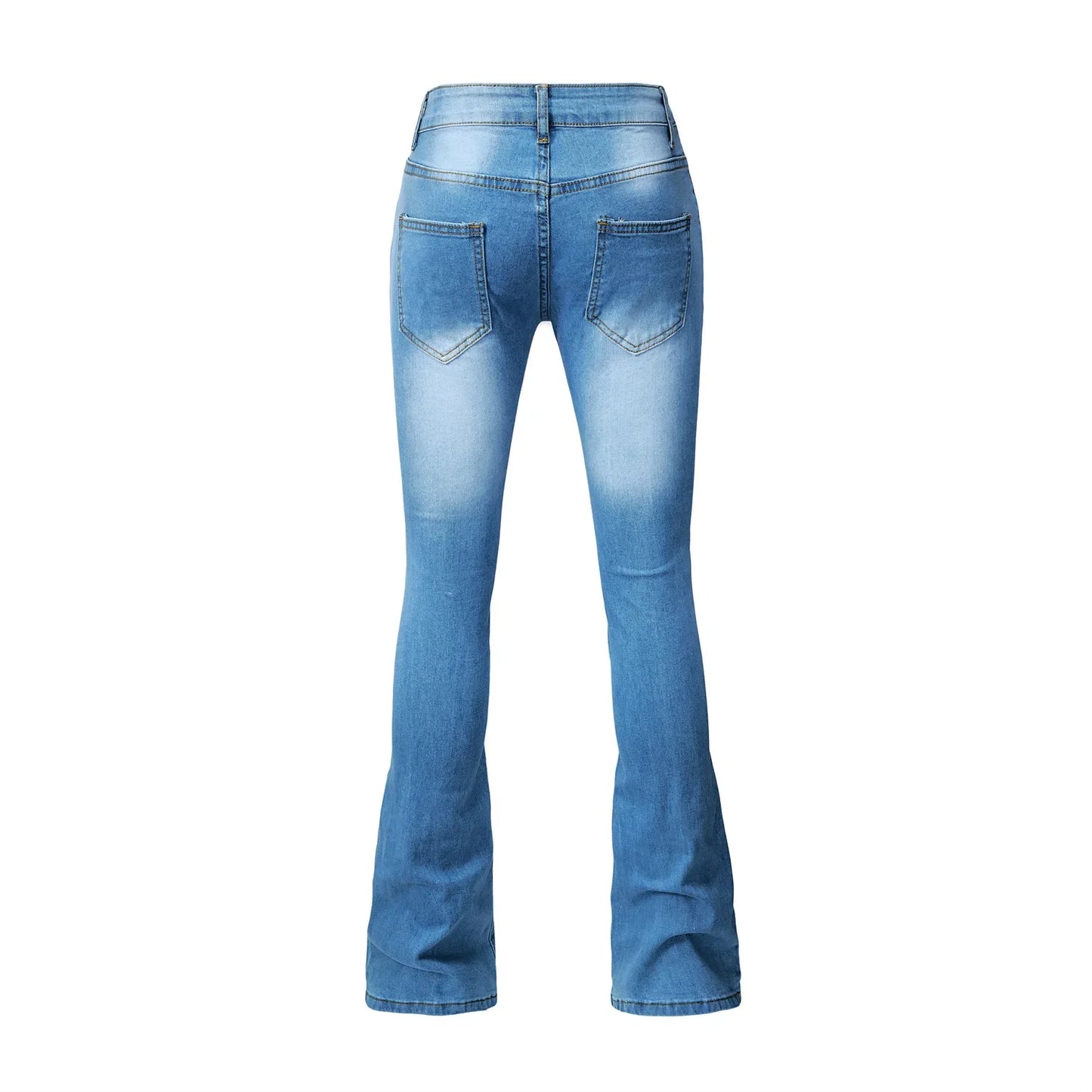 Flare Pants Jeans for Women Vintage Denims Stretch Mid Waist Washed Distressed Pockets Boot Cut 2025 Streetwear Skinny Trousers