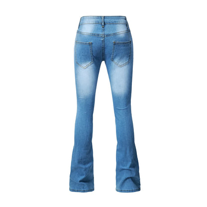 Flare Pants Jeans for Women Vintage Denims Stretch Mid Waist Washed Distressed Pockets Boot Cut 2025 Streetwear Skinny Trousers