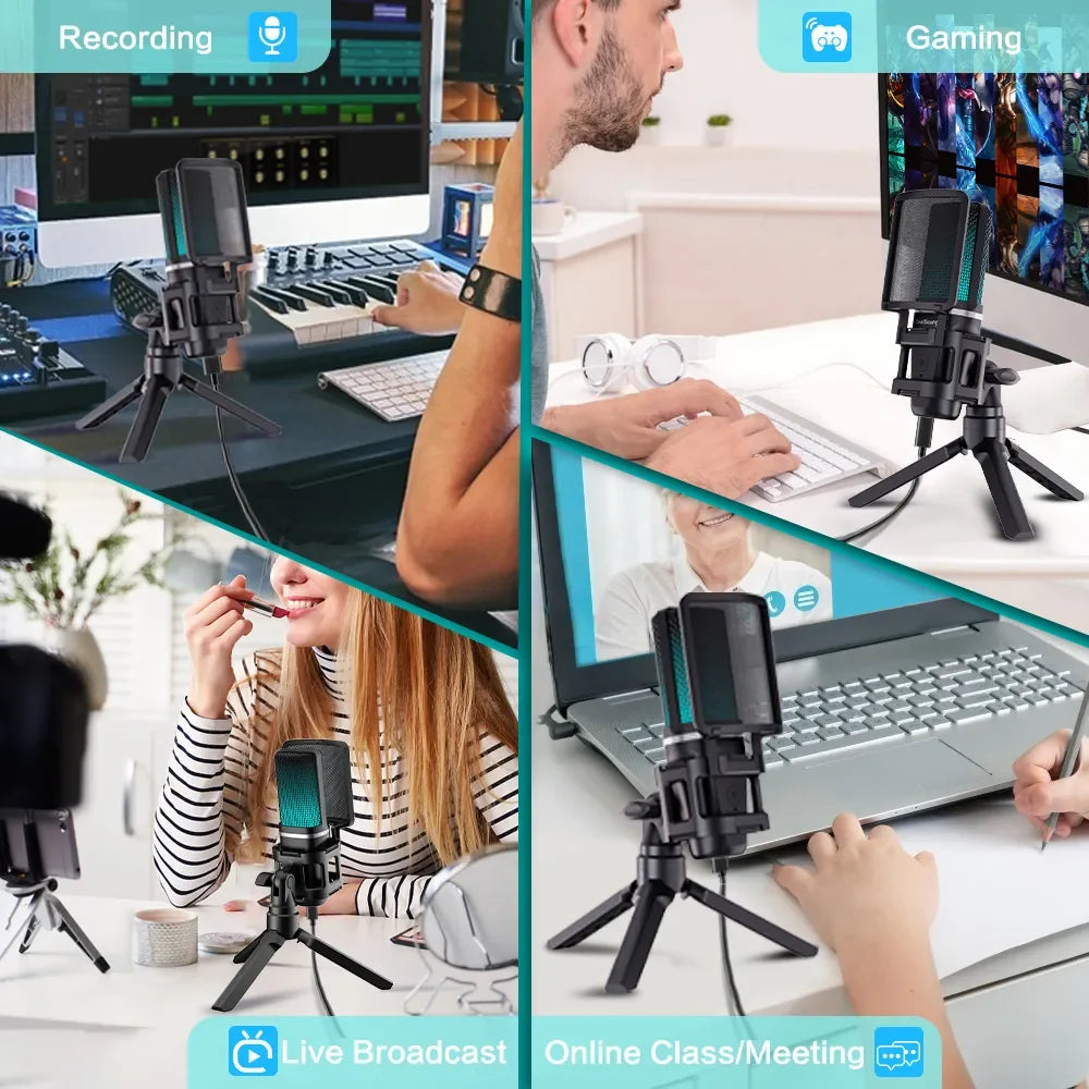 ZealSound A68S RGB USB-streamingmikrofon med boom arm och tripod