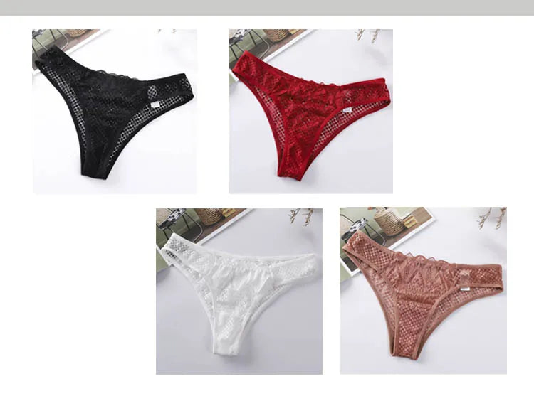 TERMEZY Women Sexy Lace Panties Low Waist Transparent Underwear Female G-String Solid Color Thong Soft Temptation Lingerie