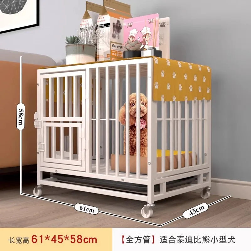 Heavy Duty Square Tube Dog Cage for Medium Large Dogs Indoor Metal Kennel with Toilet Tray Foldable Iron Pet Crate Furniture