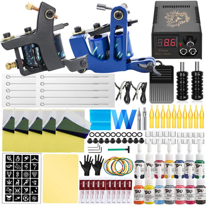 Complete Tattoo Machine Kit Power Supply with Tattoo Needles Ink Accessories Set for Tattoo Body Art Tool Permanent Makeup Kit