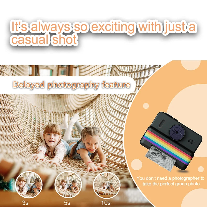 2.8-inch screen instant printing toy camera with 32GB SD card, 3 rolls of printing paper, portable high-definition camera, insta