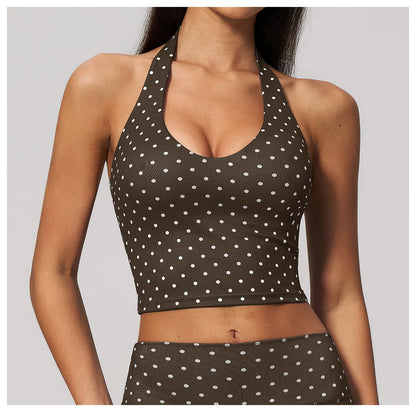 Yoga Bra Women Sports Underwear Fitness Crop Top Polka Dot Yoga Vest Deep V Backless Sports Vest Female Workout Shockproof Tops