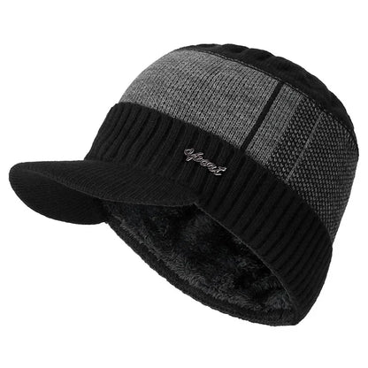Hot Sale Unisex Warm Winter Hat With Brim Plush Fur Lined Knit Cap Sports Label Thicken Winter Hats For Men