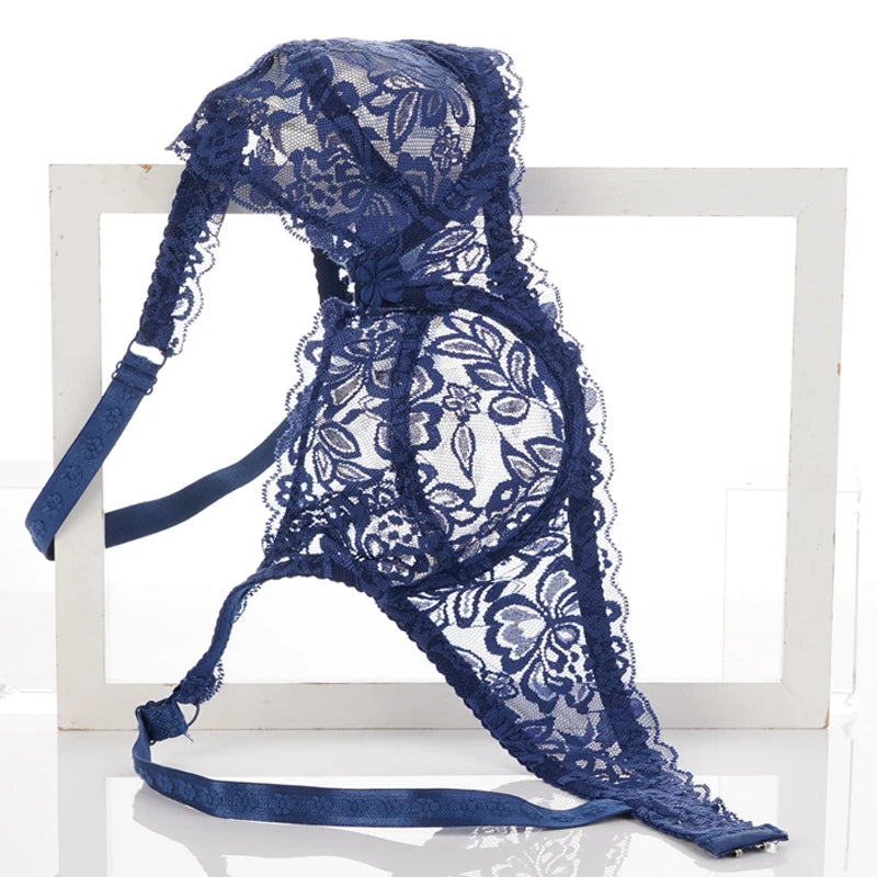Plus Size Ultra-thin Lace Bras Women Sexy Exquisite Bras Non-padded Push Up Hollow Out Gathered Solid Underwear 34-40 B/C CUP