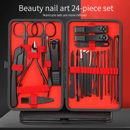 Nagelklippare Set 4–24 delar – Rostfritt Stål Manikyr Pedikyr Nageltrimmer Öronrensare, Svart