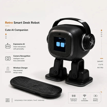Emo AI Robot – Röststyrning 6 Emoji-uttryck Kamera Realtidssökning Dans & Sång Anpassningsbar CE Vit Svart 2026