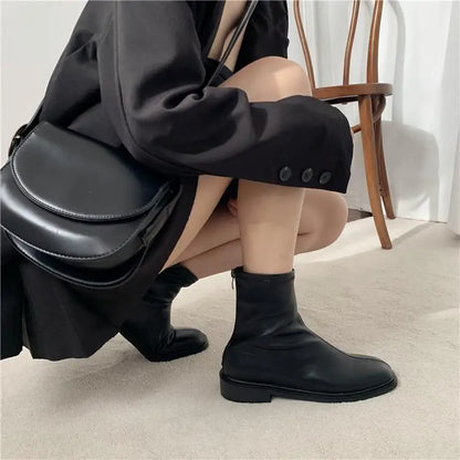 White Female Ankle Boots Work Short Shoes for Women Leather Elegant with Low Heels Booties Footwear Designer Luxury Chic New In