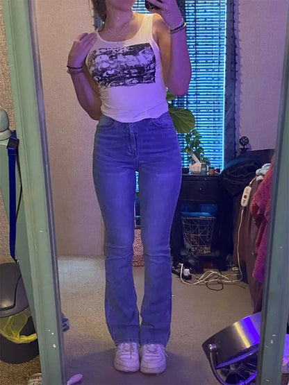 Hot Sale Women Stretch Thin Flared Jeans Lady Fashion High Waist Denim Pants Girls Korean Ins Fashion Straight Leg Trousers