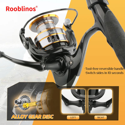 ROOBLINOS RY Spinningrulle 5.2:1 – Mjukt EVA-handtag Nylon Hav & Sötvatten, Storlek 1000–7000